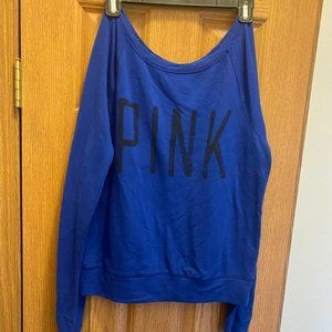 VS Pink Blue Off Shoulder Long Sleeve Shirt, Size: Small